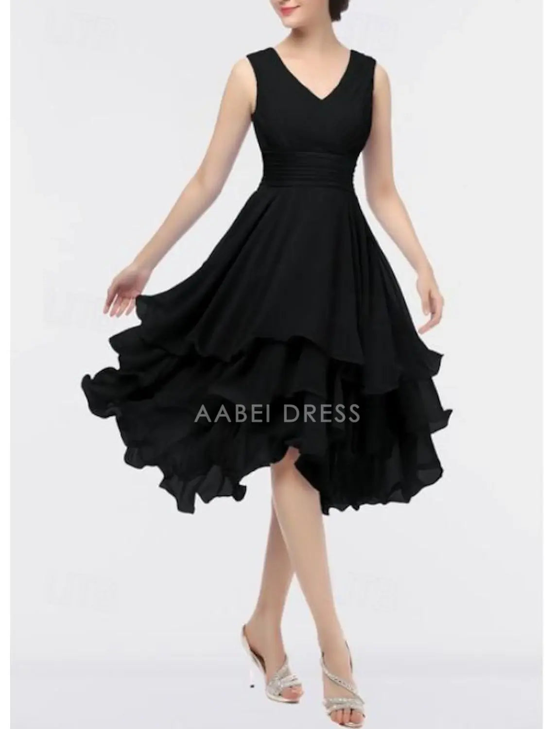 AABEI DRESS New Homecoming Dress A-Line Wedding Guest Dresses Party Dress Asymmetrical Sleeveless V Neck Chiffon with Ruched Tiered Dress Elegant Short Prom Dresses