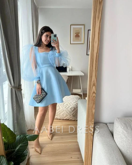 AABEI DRESS Short Party Dress Elegant A Line Long Sleeves Square Neck Homecoming Dress