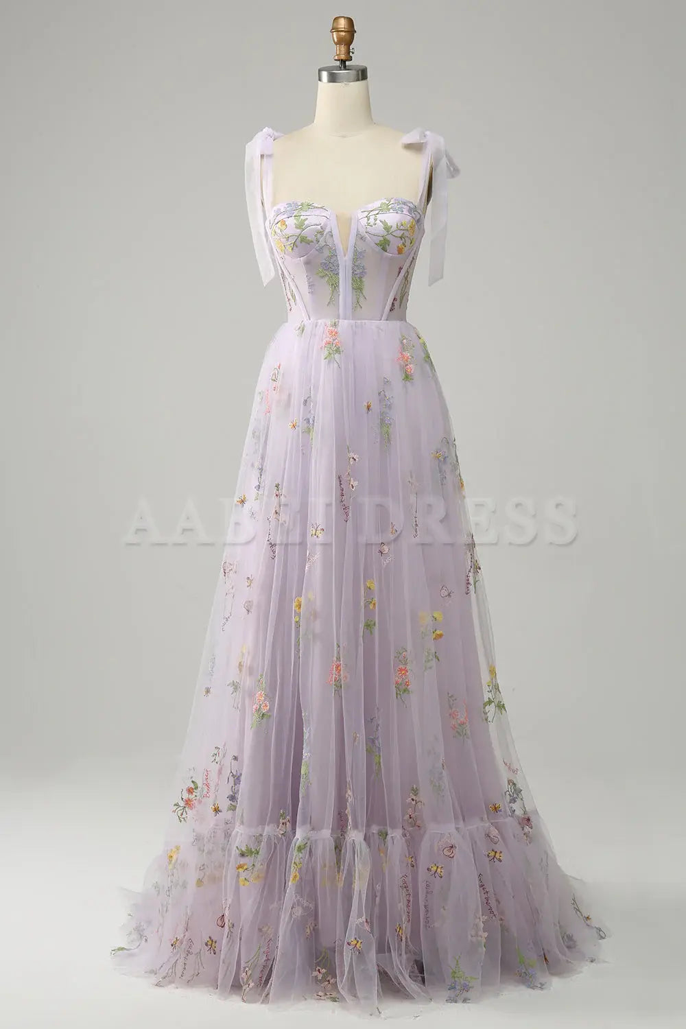 Prom Dress A Line Spaghetti Straps Corset Lace up Long Embroidery Luxurious Formal Wear Dresses