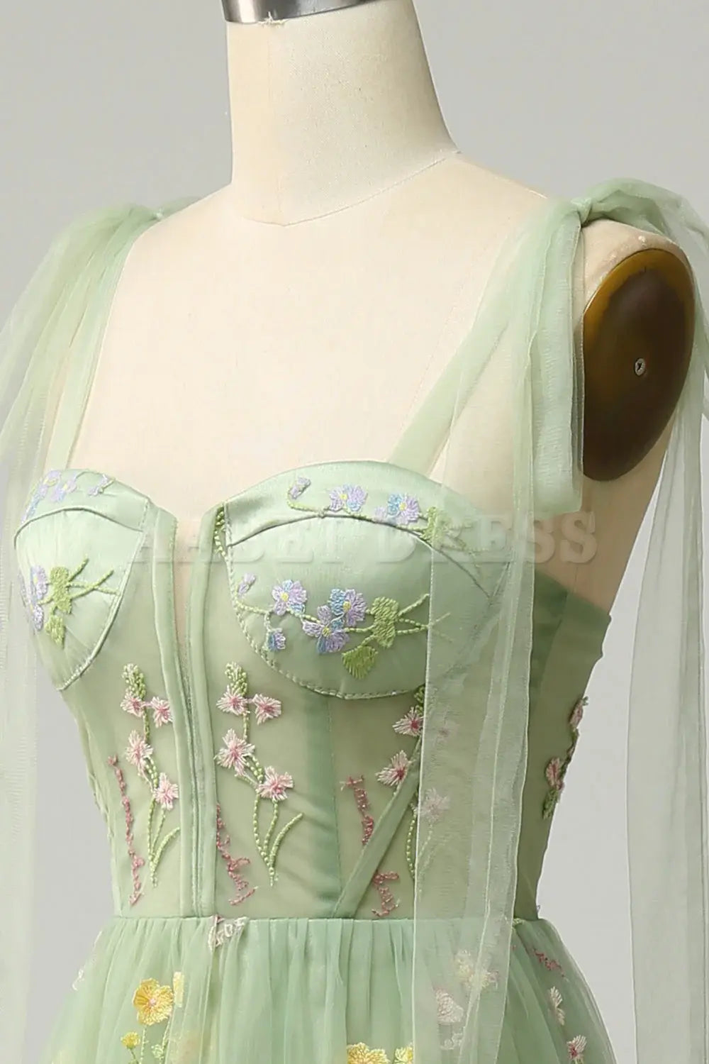 Prom Dress A Line Spaghetti Straps Corset Lace up Long Embroidery Luxurious Formal Wear Dresses