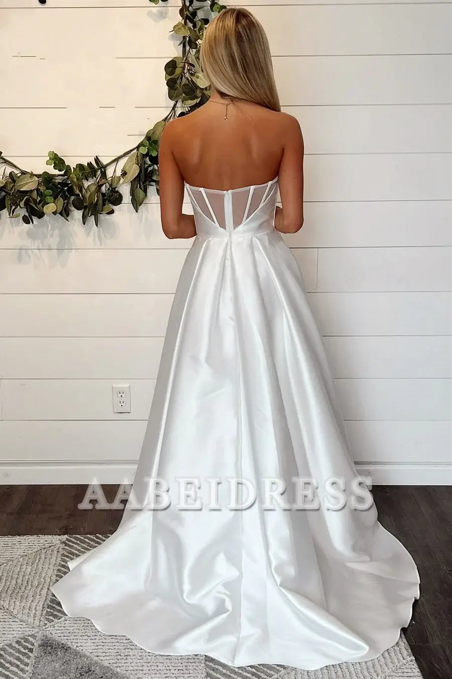 AABEI DRESS High Quality Wedding Dress A-Line Strapless Sheer Back Side Fork Long Fashion Formal Dresses