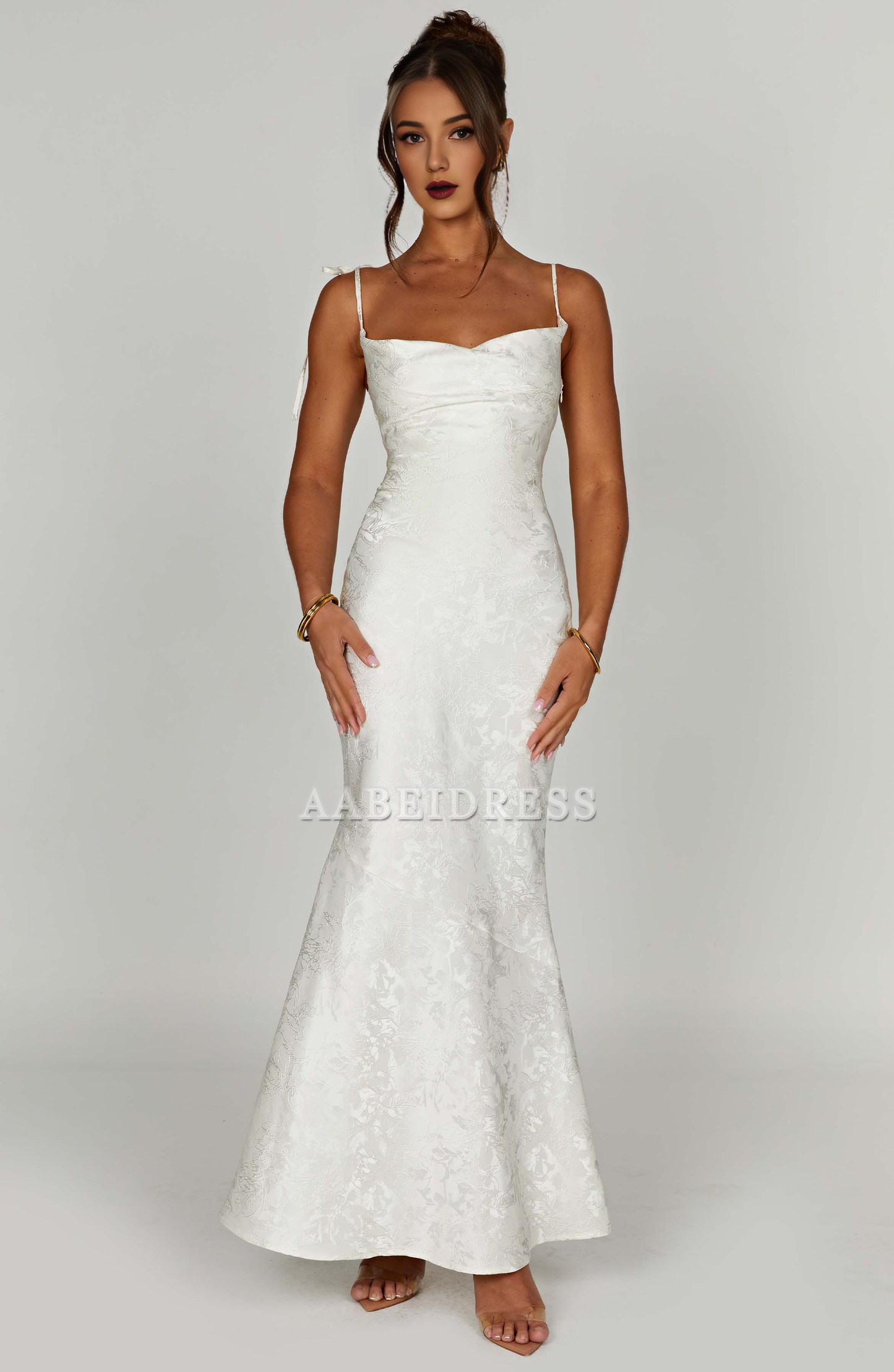 Formal Wear Dresses Bridesmaid Dresses Cowl Neck Jacquard Lace up Elegant Dresses High Quality Wedding Guests Dresses