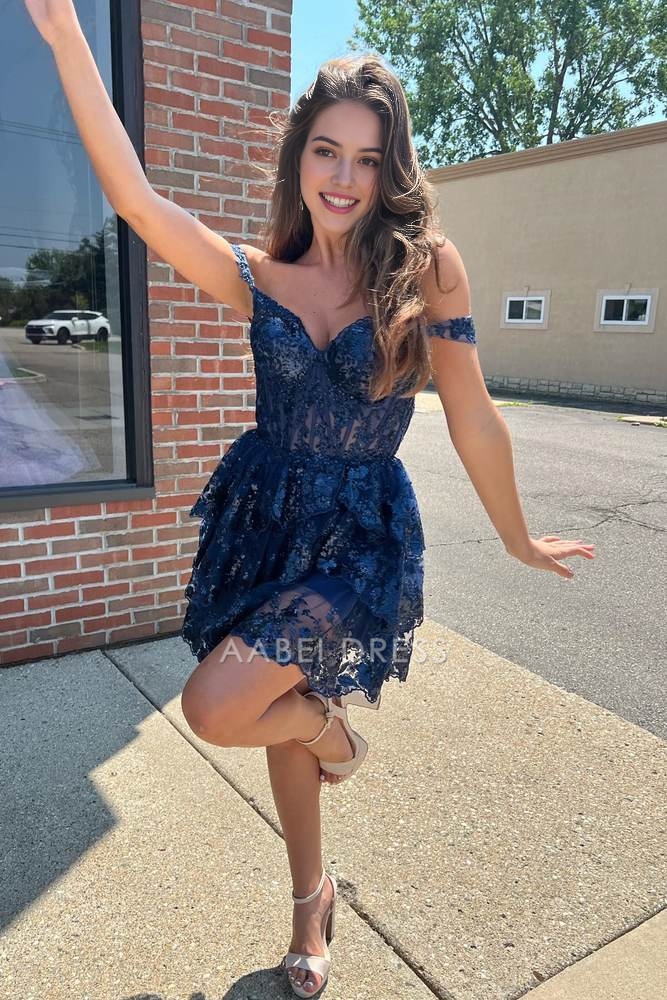 AABEI DRESS New Homecoming Dress Charming A Line Off the Shoulder Sweetheart Sequin Layering Ruffle Sparkle Short Prom Dresse