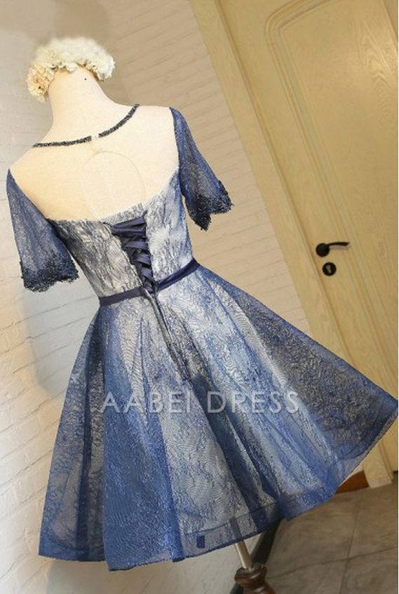 AABEI DRESS New Homecoming Dress A-Line Crew Short Sleeves Lace Fashion Graduation Dress Retro Short Prom Dress