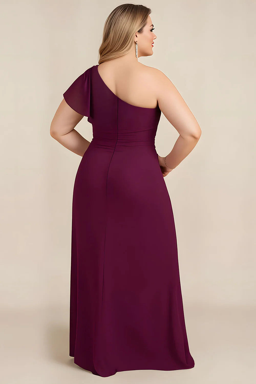 Wedding Guest Dress Burgundy Sheath One Shoulder Flutter Sleeves Pleated Beadwork Fashion Plus Size Dress Hot Sale Long Mother of the Bride Dress
