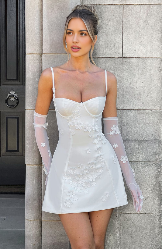AABEI DRESS Hot Sale Homecoming Dress Exquisite A Line 3D Flower Appliques Spaghetti Strap Mini Dress Fashion Short Prom Dresse
