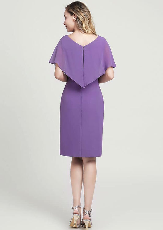 Simple Wedding Guest Dresses Chiffon A-line V Neck Shawl Short Sleeve With Pleated Knee-Length Bargain Mother of the Bride Dress