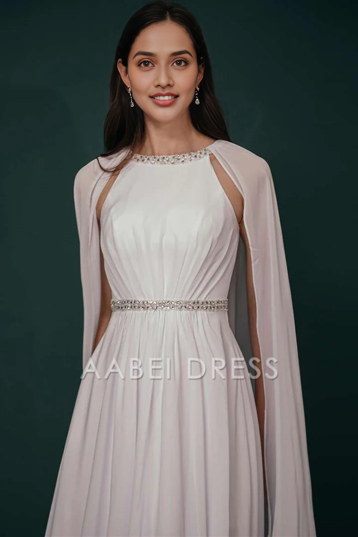 AABEI DRESS High Quality Mother of The Bride Dress Elegant A-line Rhinestone Collar Cloak Sleeves Chiffon Exquisite Sparkle Dresses Formal Dresses