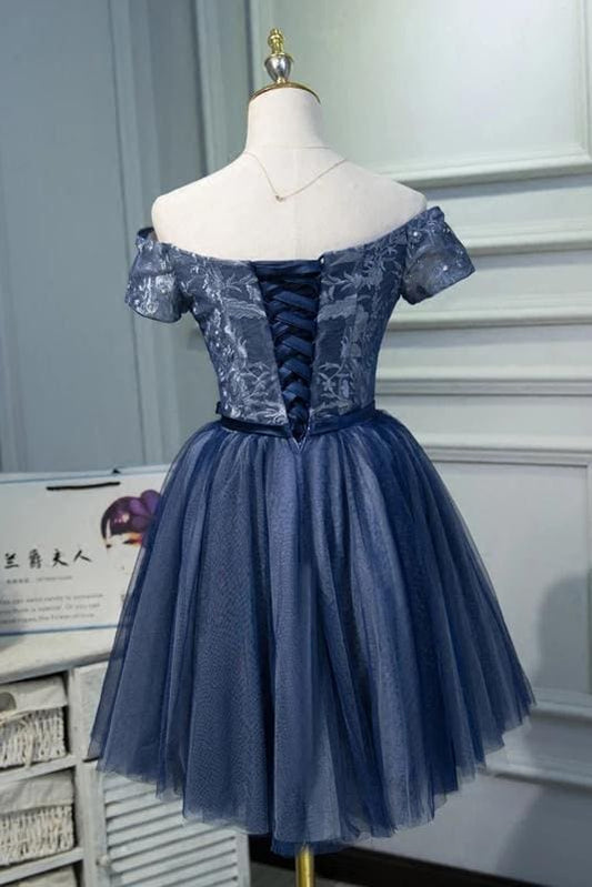 AABEI DRESS Homecoming Dress A Line Off the Shoulder Tulle Belt Cute Graduation Dress Applique Exquisite Prom Dress