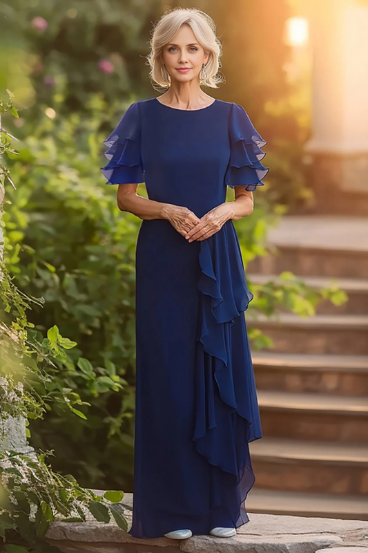 AABEI DRESS Mother Of The Bride Dress Sheath Ruched Chiffon Tiered Sleeves Long Elegant Fashion Formal Wear Dresse