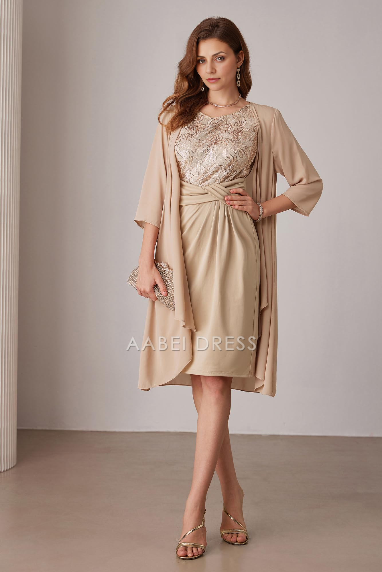 AABEI DRESS High Quality Mother of The Bride Dress Sequin Dress Two Piece with Jacket Elegant Dresses Formal Dresses