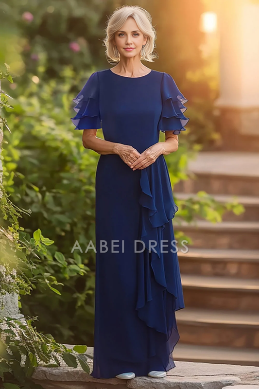AABEI DRESS Mother Of The Bride Dress Sheath Ruched Chiffon Tiered Sleeves Long Elegant Fashion Formal Wear Dresse