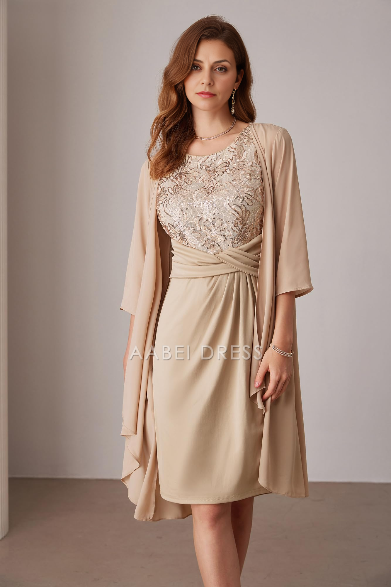 AABEI DRESS High Quality Mother of The Bride Dress Sequin Dress Two Piece with Jacket Elegant Dresses Formal Dresses