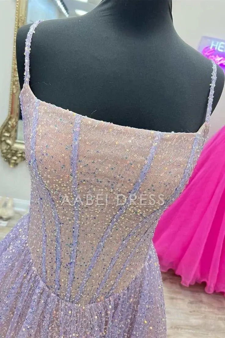 AABEI DRESS Prom Dress A-Line Spaghetti Strap Sequins Youthful High Quality Dress