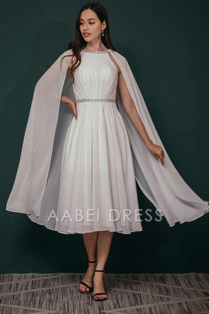 AABEI DRESS High Quality Mother of The Bride Dress Elegant A-line Rhinestone Collar Cloak Sleeves Chiffon Exquisite Sparkle Dresses Formal Dresses