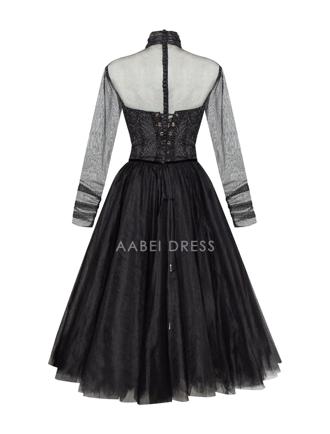 AABEI DRESS New Homecoming Dress Elegant A-Line Cocktail Dresses Wedding Guest Knee Length Long Sleeve High Neck Tulle with Pleats Pure Color Charming Prom Dresse