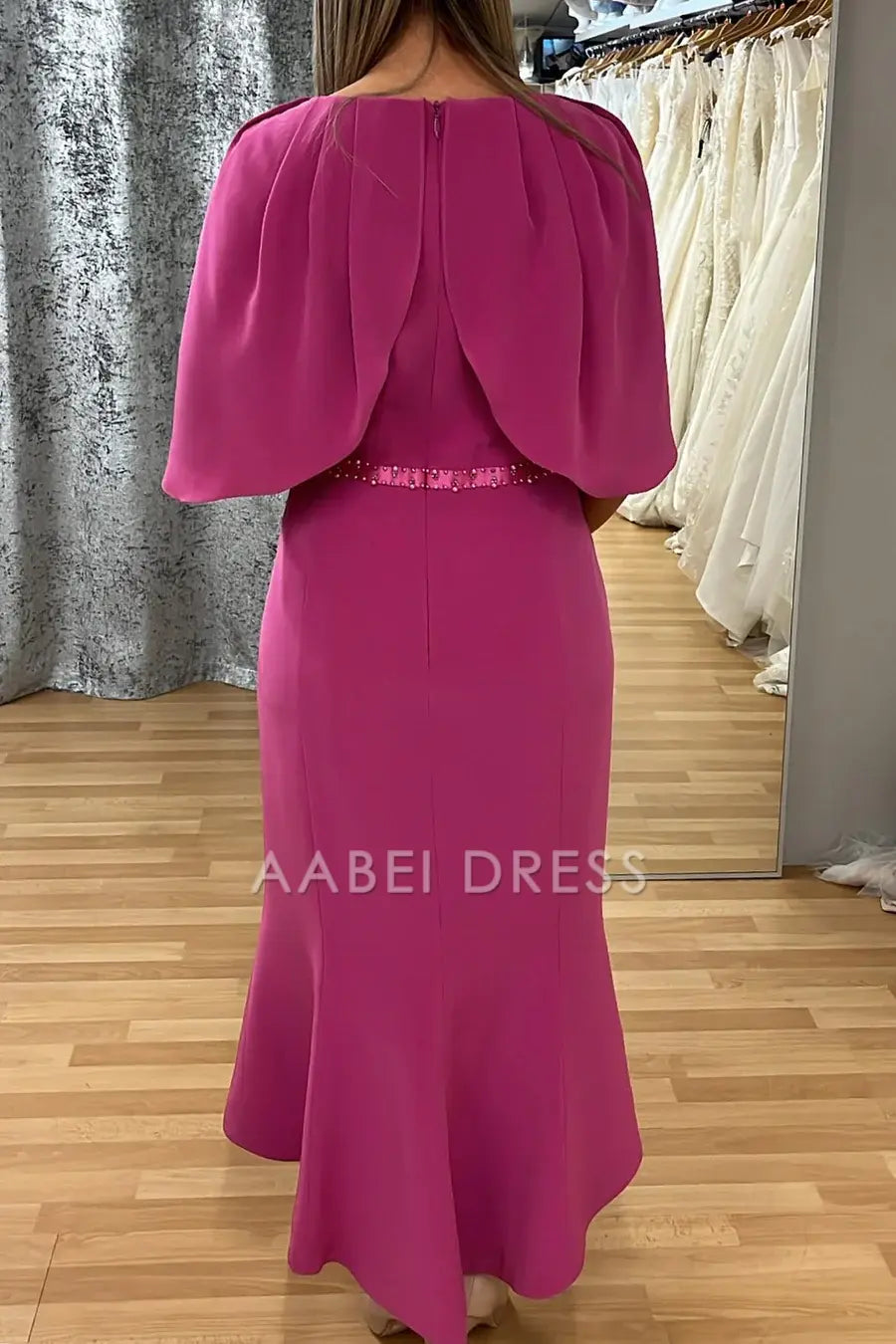 AABEI DRESS High Quality Mother of The Bride Dress Beaded V Neck Cape Sleeve Mermaid Unique Fashion Dress Formal Dress