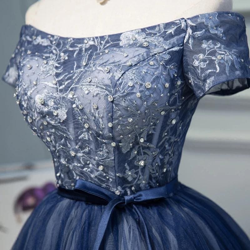 AABEI DRESS Homecoming Dress A Line Off the Shoulder Tulle Belt Cute Graduation Dress Applique Exquisite Prom Dress