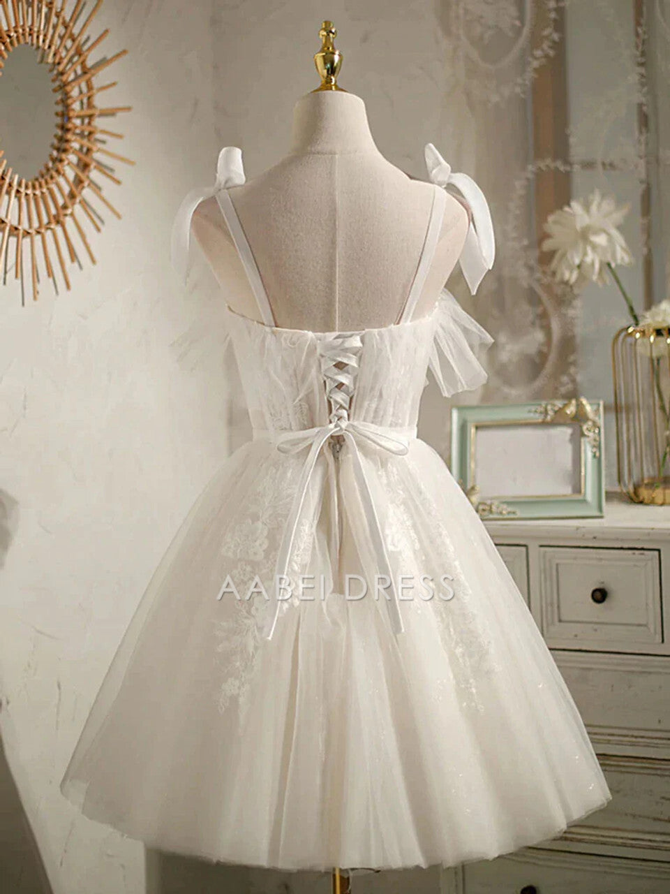 AABEI DRESS New Homecoming Dress Exquisite A-Line Sweetheart Spaghetti Straps Sleeveless Lace Applique Sweet Short Prom Dresse