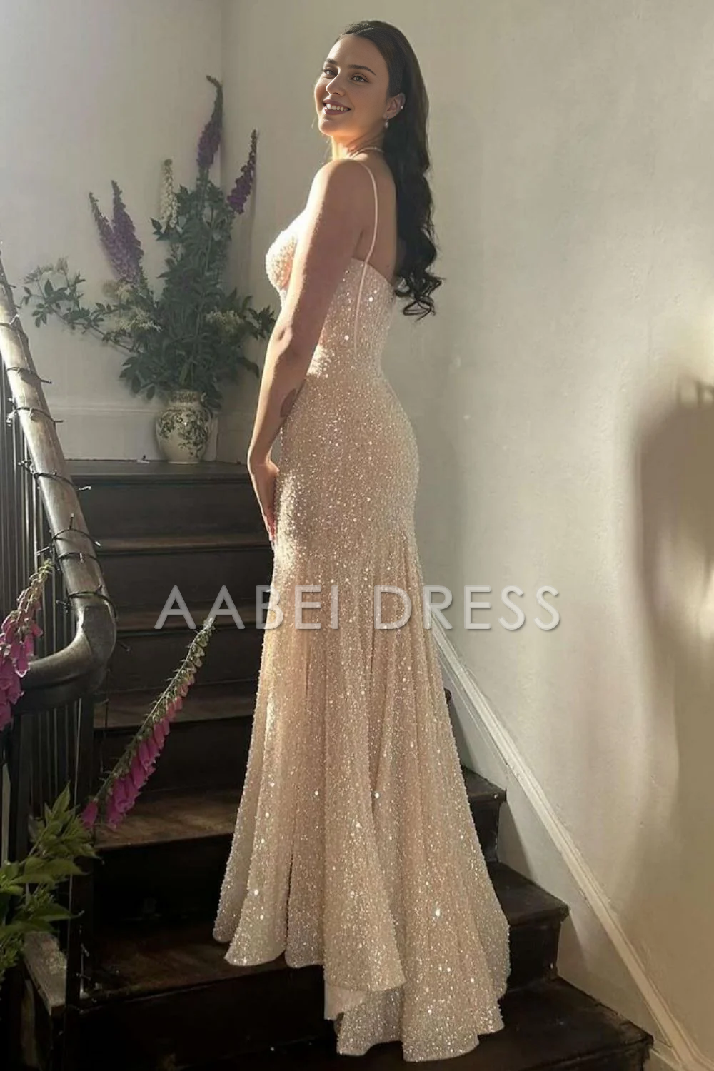 AABEI DRESS Prom Dress Shiny Charming Mermaid Spaghetti Straps Long Elegant Formal Dress