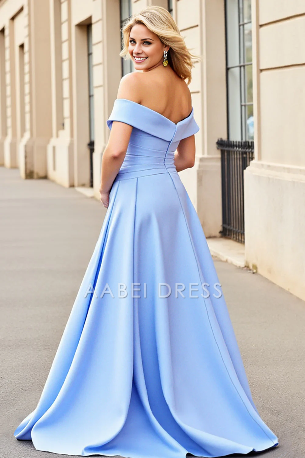 AABEI DRESS Hot Sale Prom Dress A Line Off The Shoulder Satin Pleated Elegant Long Formal Dress