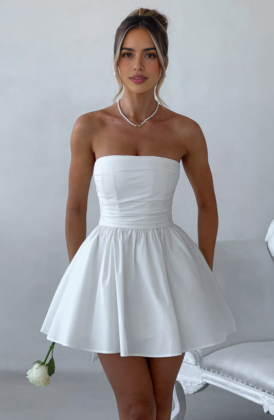 AABEI DRESS Hot Sale Homecoming Dress Simple A Line Strapless Pleated Bow Back Mini Dress Cute Short Prom Dresse