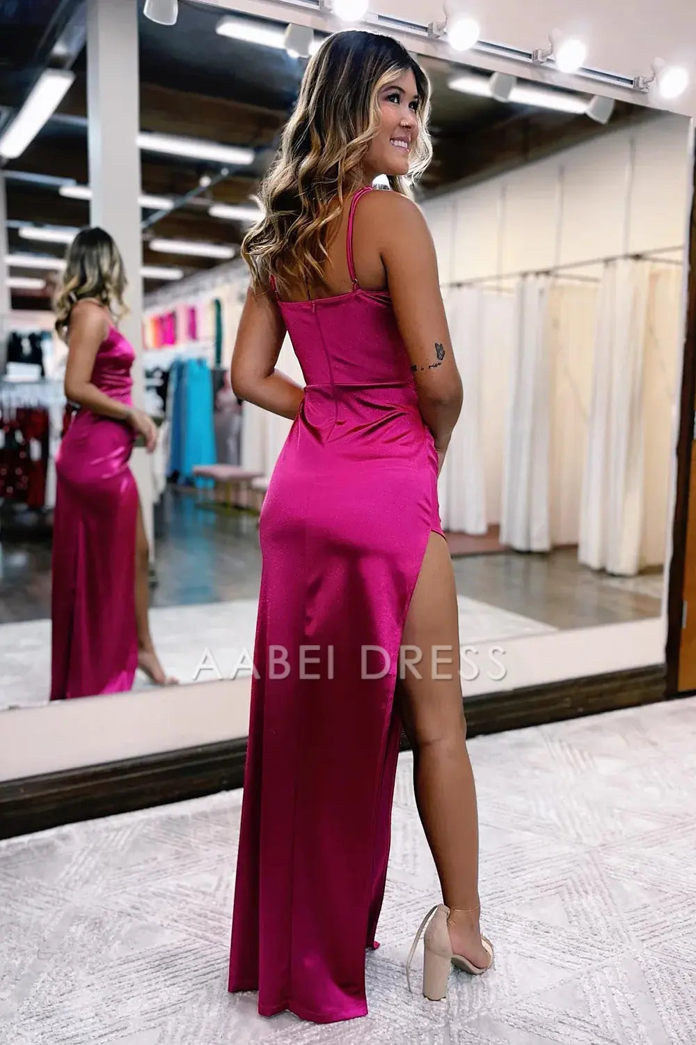 AABEI DRESS Hot Sale Prom Dress Simple Sheath Sweetheart Spaghetti Straps Side Fork Long Formal Dress