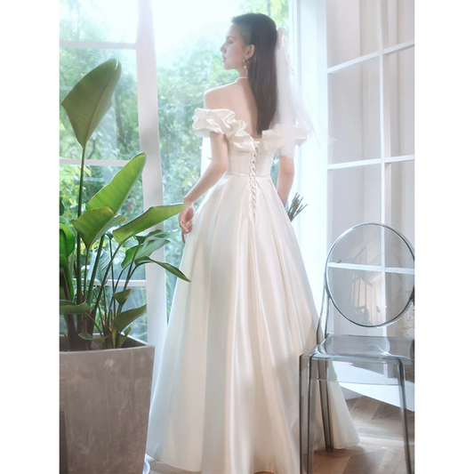 Wedding Dress A Line Off Shoulder Satin Fashion Temperament Formal Wear Dresses