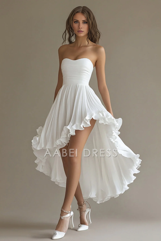 AABEI DRESS Hot Sale Homecoming Dress A Line Strapless High-Low Asymmetrical Ruffles Fashion Graduation Dress