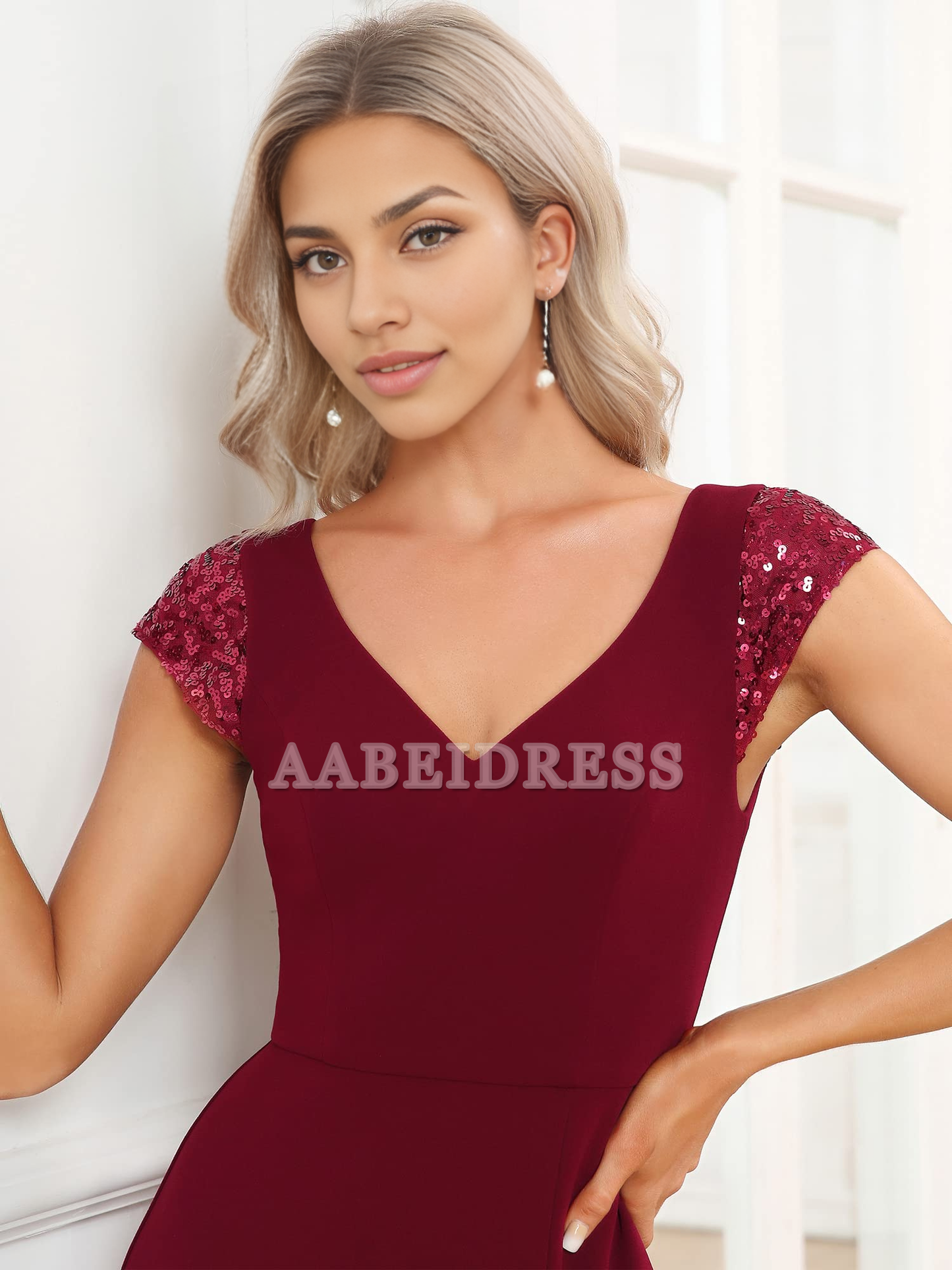Prom Dress V-Neck Cap Sleeves Sequin Mermaid Floor-Length Evening Dresses Elegant Wedding Guest Dresses Formal Wear Dresses