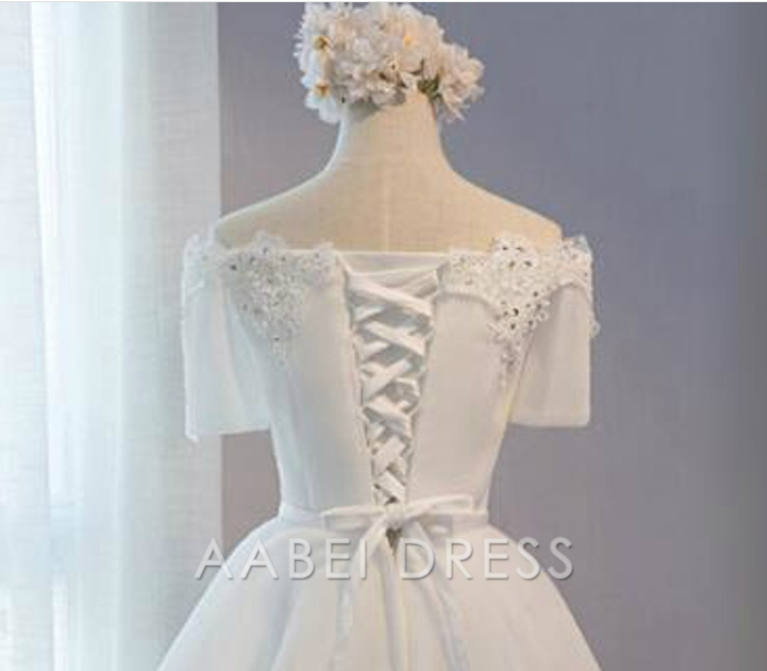 AABEI DRESS New Homecoming Dress Elegant A-Line Off the Shoulder Short Sleeve Bow Appliques Beading Temperament Short Prom Dresse
