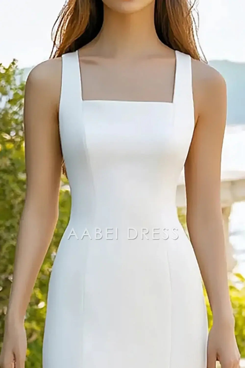 AABEI DRESS Hot Sale Homecoming Dress Elegant Sheath Square Neck Sleeveless Tea-Length Simple Graduation Dress