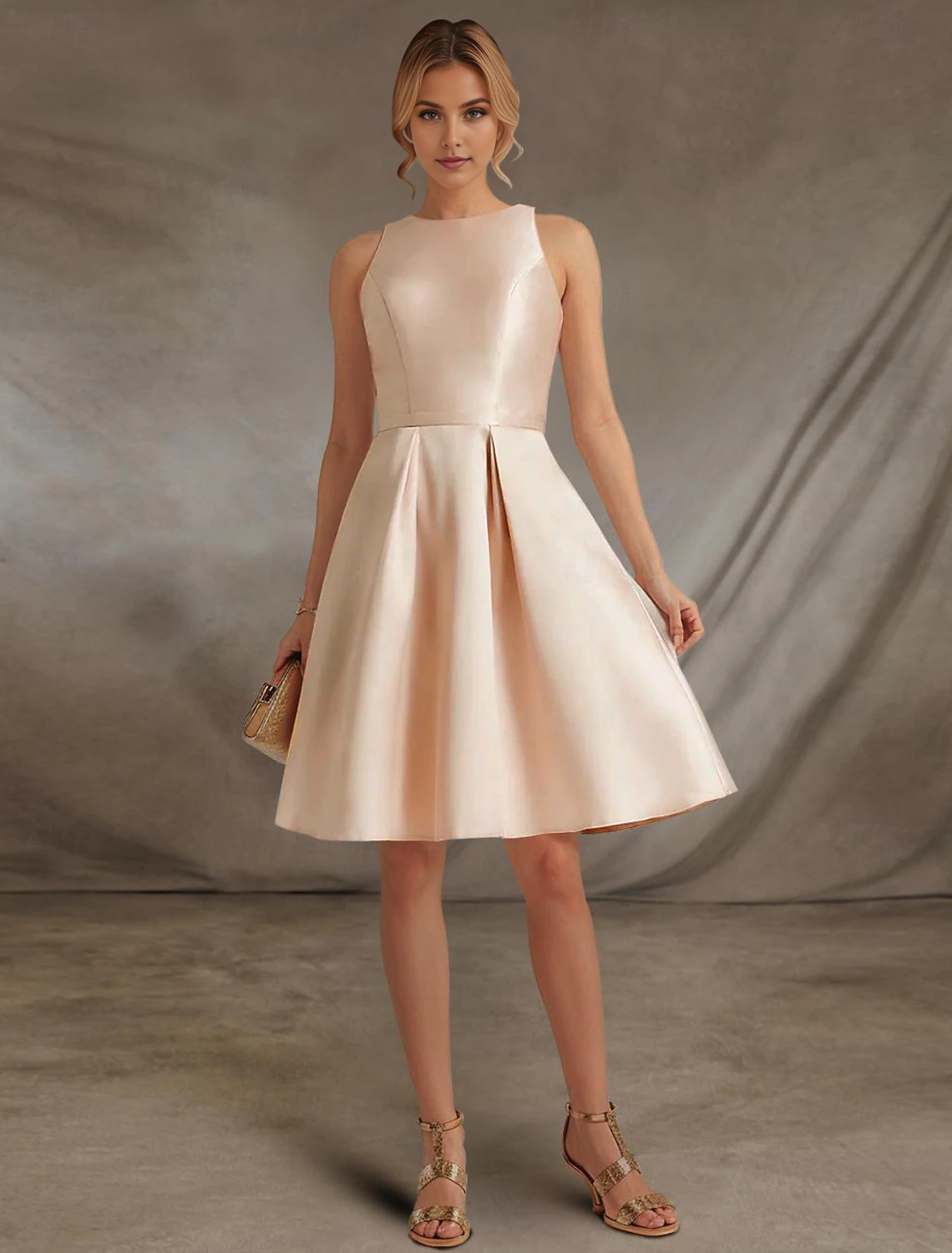 AABEI DRESS New Homecoming Dress Elegant A-Line Sleeveless Jewel Neck Cocktail Dresses Party Dress Wedding Guest Satin with Lace Knee-Length Simple Prom Dresse