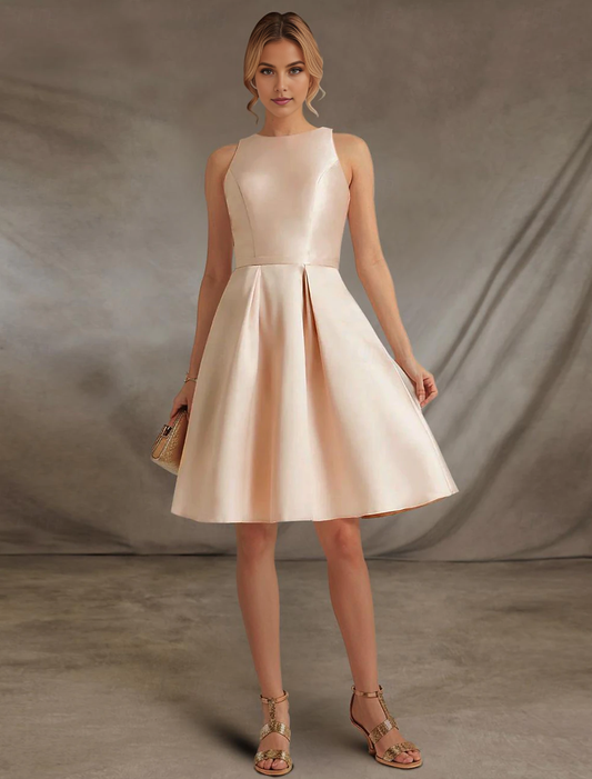 AABEI DRESS New Homecoming Dress Elegant A-Line Sleeveless Jewel Neck Cocktail Dresses Party Dress Wedding Guest Satin with Lace Knee-Length Simple Prom Dresse