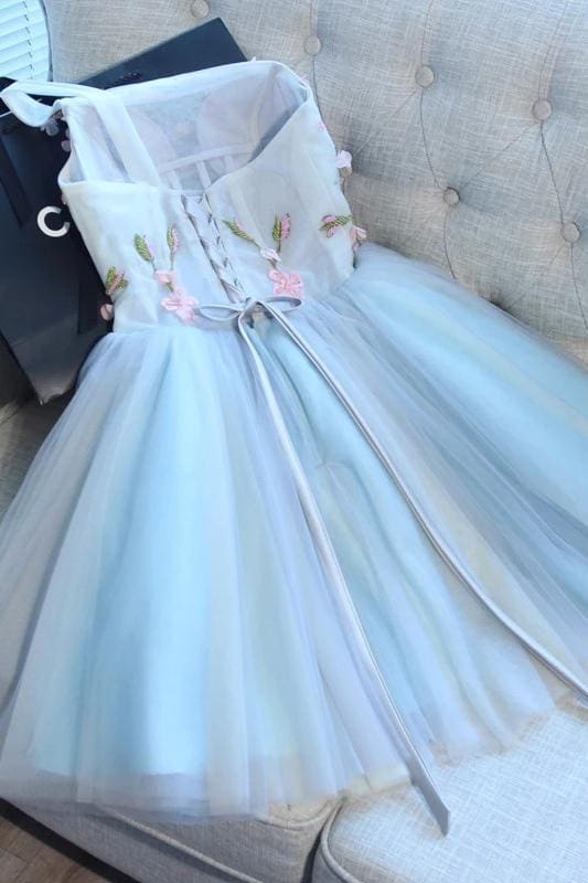 AABEI DRESS Homecoming Dress A Line One Shoulder Juniors Tulle Cute Graduation Dress with Flower Fashion Prom Dress