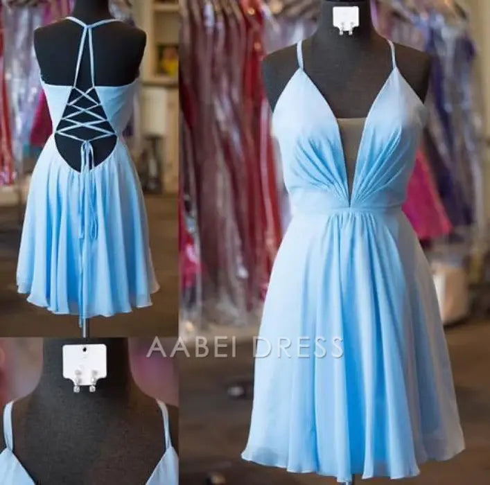 AABEI DRESS New Homecoming Dress A-Line Halter Backless Criss-Cross Straps Chiffon Pleats Sexy Short Prom Dress