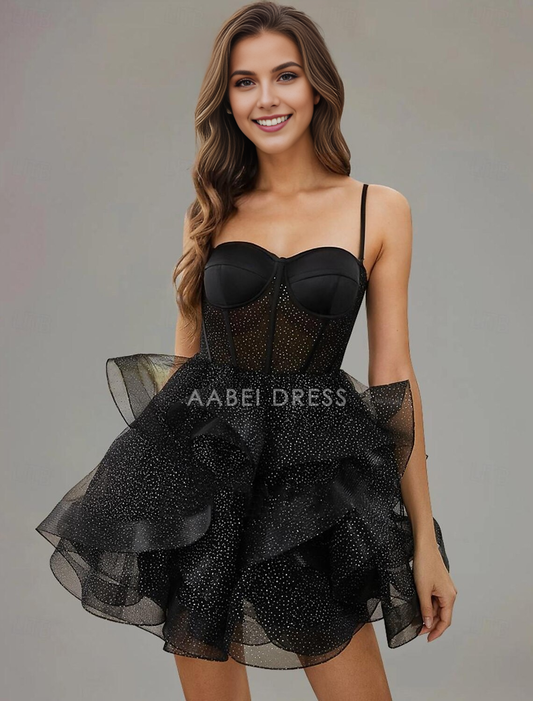 AABEI DRESS New Homecoming Dress A-Line Party Dress Holiday Graduation Sleeveless Spaghetti Strap Glitter Charming Short Prom Dresse