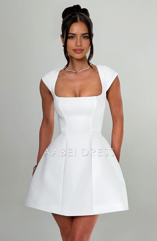 AABEI DRESS Hot Sale Homecoming Dress Elegant A Line Square neck cap sleeves Mini Dress Simple Short Prom Dresse