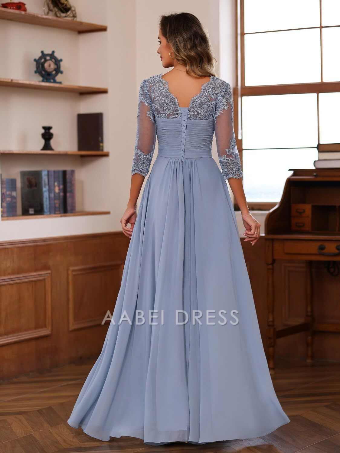 AABEI DRESS High Quality Mother of The Bride Dress A Line Sweetheart Chiffon Dresses Lace Half Sleeve Elegant Formal Dresses