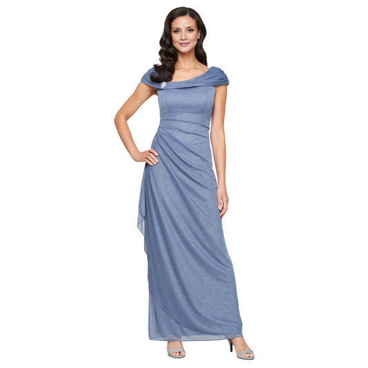 AABEI DRESS High Quality Mother of The Bride Dress Women's Long L-Neck Glitter Mesh with Ruched Neckline Elegant Unique Dresses Formal Dresses