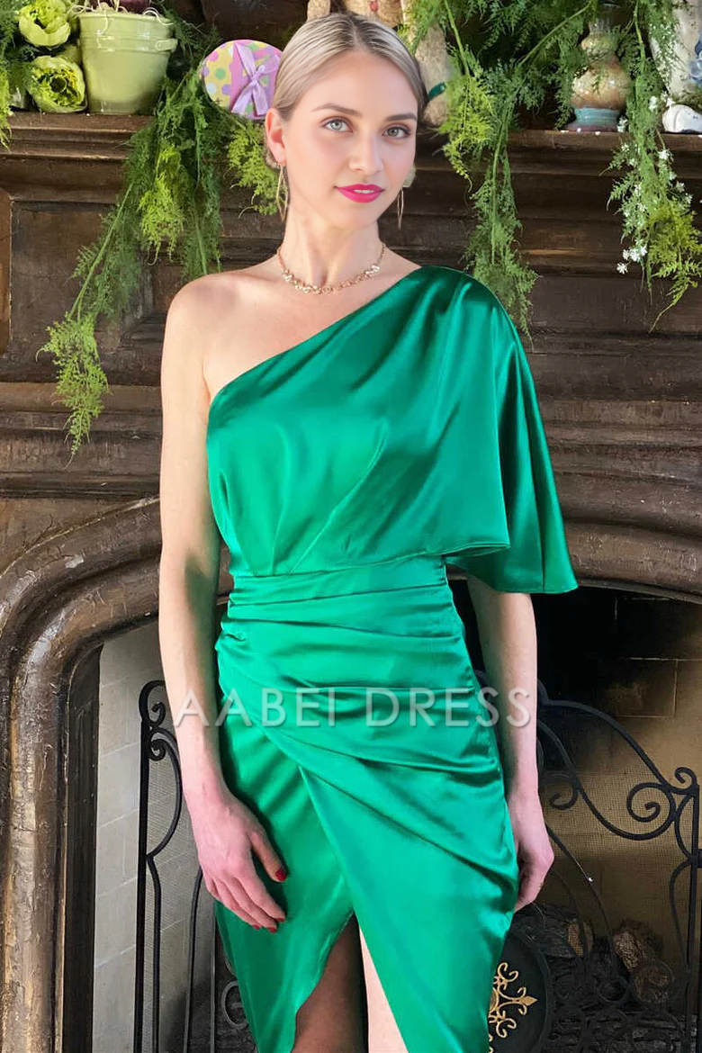 AABEI DRESS High Quality Mother of The Bride Dress Elegant One-Shoulder Tulip Hem Pleated Asymmetrical Tea-Length Dresses Formal Dresses