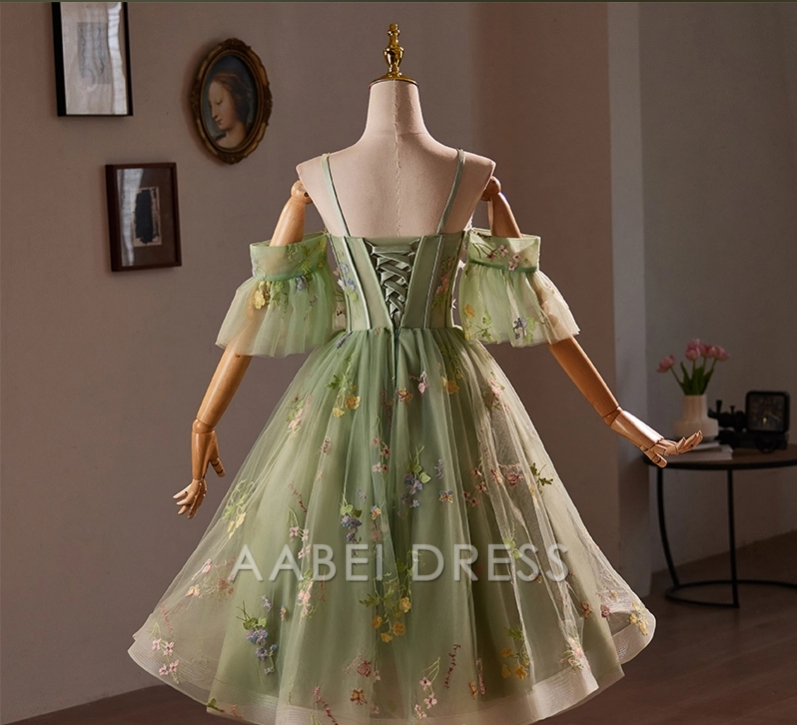 AABEI DRESS New Homecoming Dress Exquisite A-Line Spaghetti Straps Sleeveless Flower Tea Length Short Prom Dresse