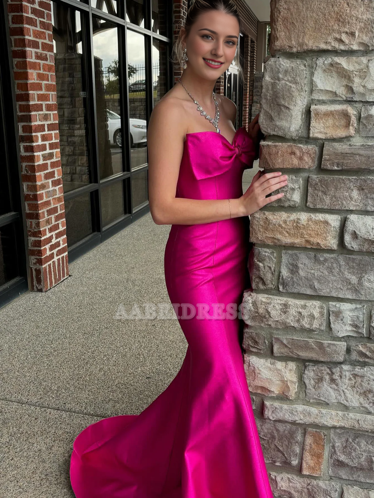 Evening Dress Strapless Bow Mermaid Cultivate oneself Long Side Fork Elegant Temperament Sweet Formal Women's Dresses