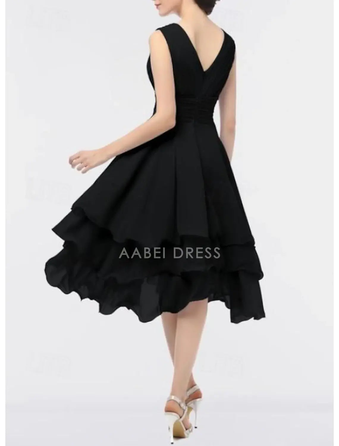 AABEI DRESS New Homecoming Dress A-Line Wedding Guest Dresses Party Dress Asymmetrical Sleeveless V Neck Chiffon with Ruched Tiered Dress Elegant Short Prom Dresses