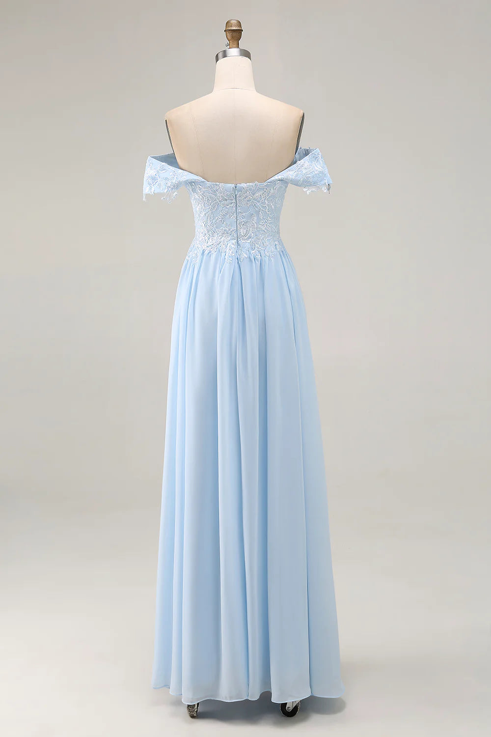 Sky Blue Chiffon A Line Off the Shoulder Lace Appliqued Backless Long Wedding Guest Dress For Women New Style Mother of the Bride Dress