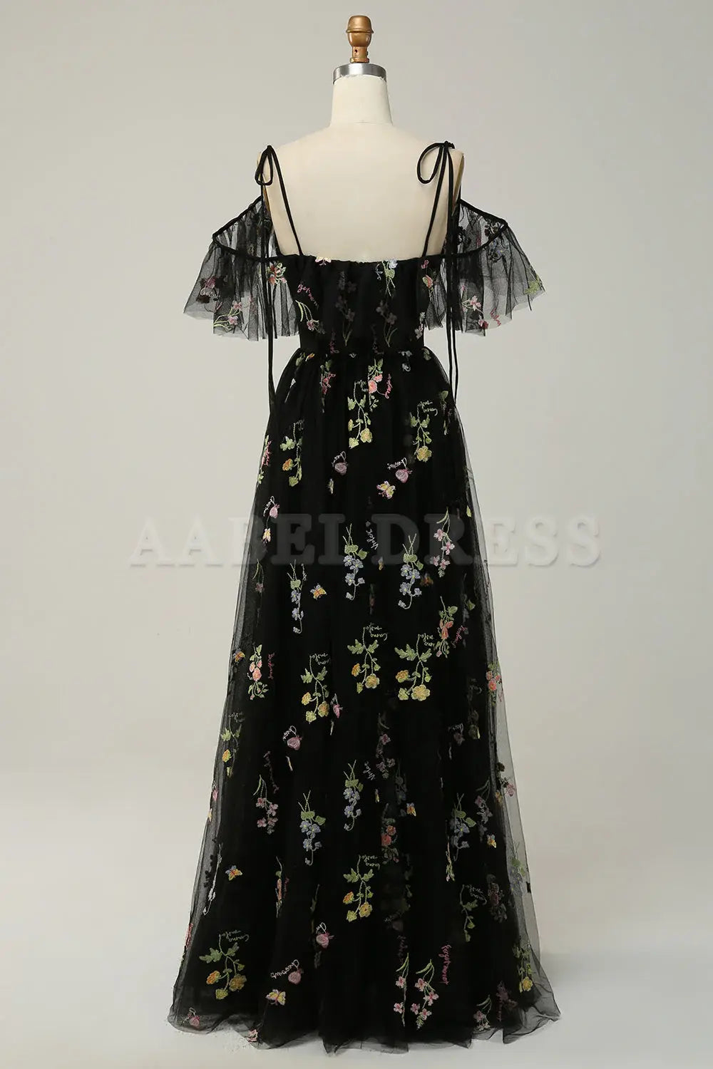Prom Dress A-Line V-Neck Spaghetti Straps Ruched Side Fork Embroidery Lace Sweet Formal Wear Dresses