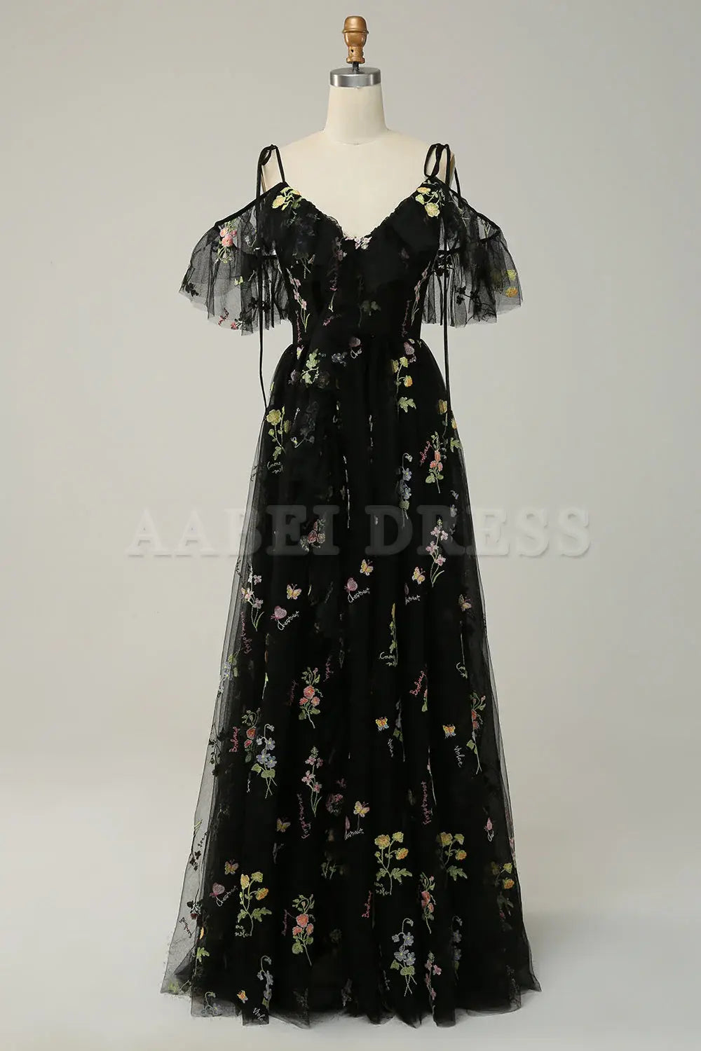 Prom Dress A-Line V-Neck Spaghetti Straps Ruched Side Fork Embroidery Lace Sweet Formal Wear Dresses