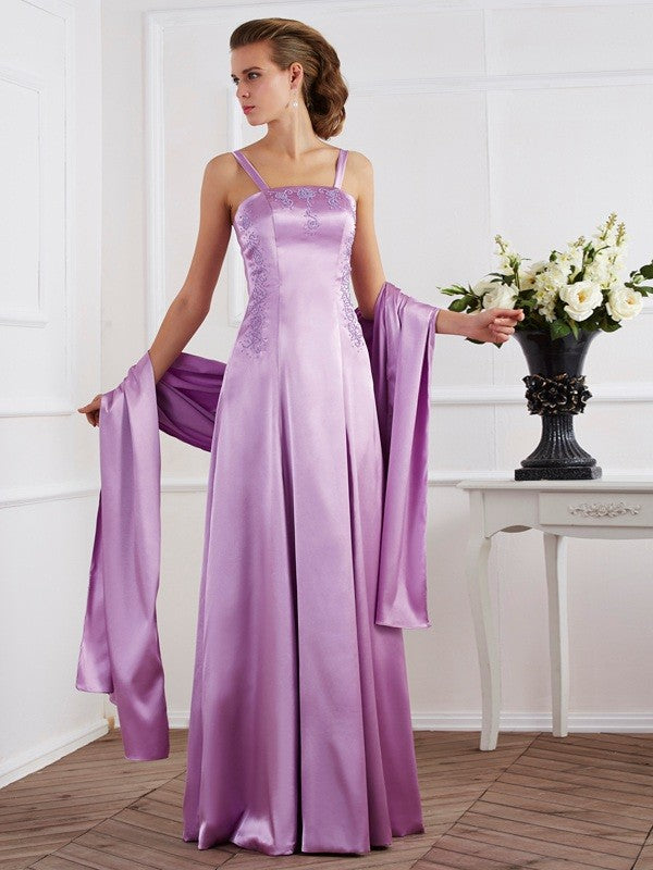 A-Line/Princess Spaghetti Straps Sleeveless Beading Long Woven Satin Mother of the Bride Dresses