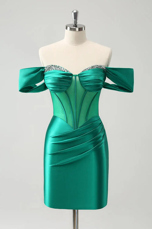 AABEI DRESS New Homecoming Dress Elegant Sheath Sweetheart Off the Shoulder Sleeveless Pleated Beading Short Graduation Dress