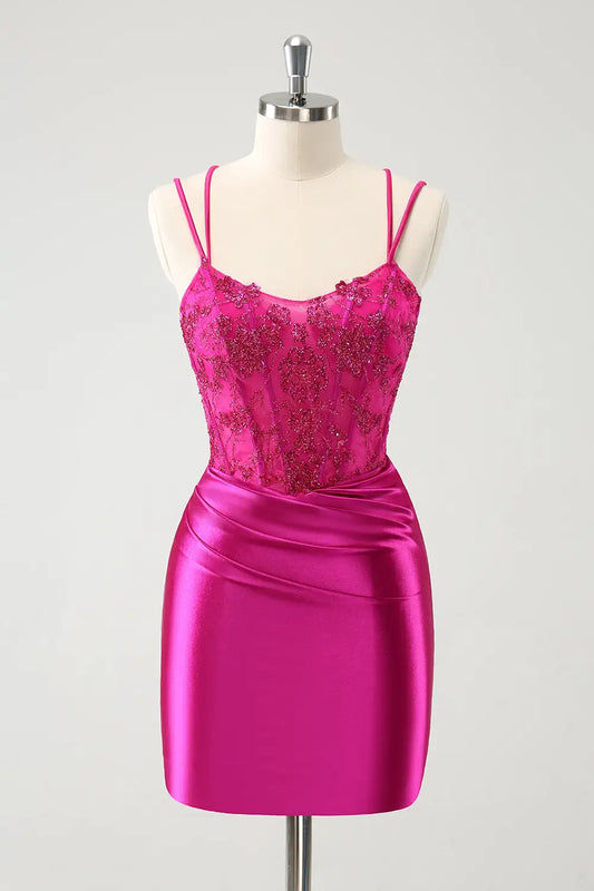 AABEI DRESS New Homecoming Dress Exquisite Bodycon Spaghetti Straps Pleated Backless Beaded Short Graduation Dress